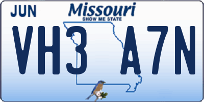 MO license plate VH3A7N