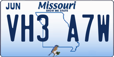 MO license plate VH3A7W