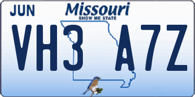 MO license plate VH3A7Z
