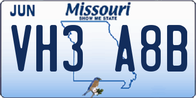 MO license plate VH3A8B