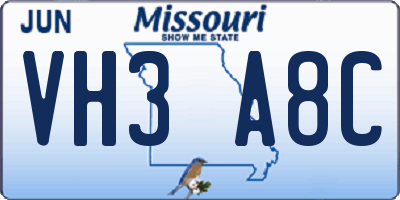 MO license plate VH3A8C