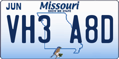 MO license plate VH3A8D