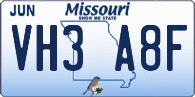 MO license plate VH3A8F