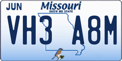 MO license plate VH3A8M