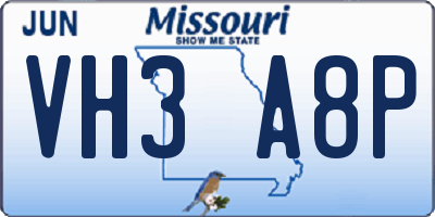 MO license plate VH3A8P