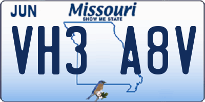 MO license plate VH3A8V