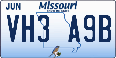 MO license plate VH3A9B
