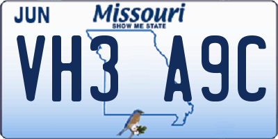 MO license plate VH3A9C