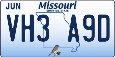 MO license plate VH3A9D