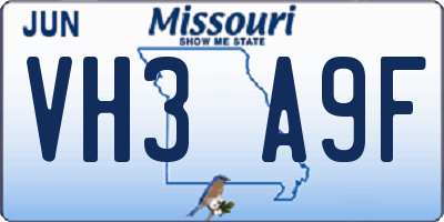 MO license plate VH3A9F