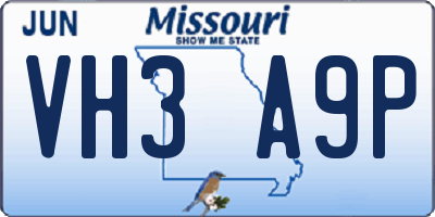 MO license plate VH3A9P
