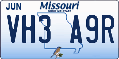 MO license plate VH3A9R