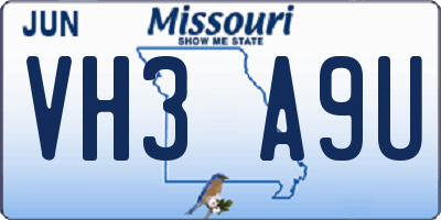 MO license plate VH3A9U