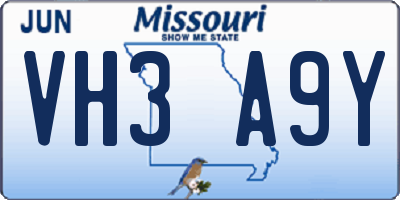 MO license plate VH3A9Y