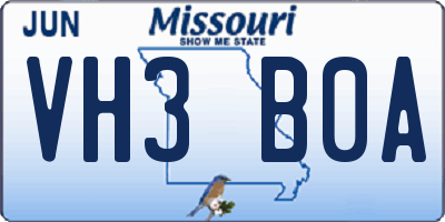 MO license plate VH3B0A