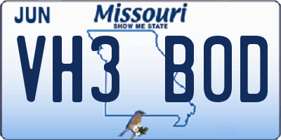 MO license plate VH3B0D