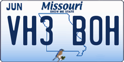 MO license plate VH3B0H