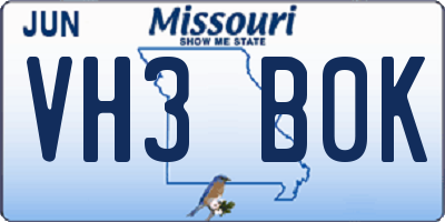 MO license plate VH3B0K