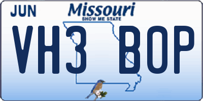 MO license plate VH3B0P