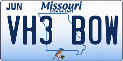 MO license plate VH3B0W