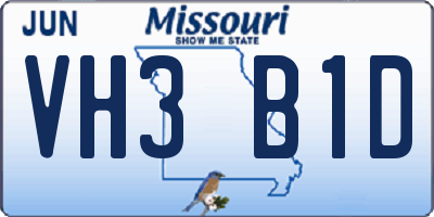 MO license plate VH3B1D