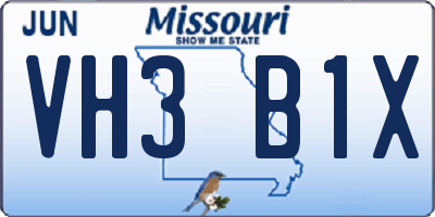 MO license plate VH3B1X
