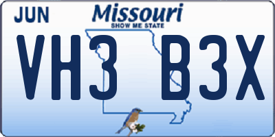 MO license plate VH3B3X