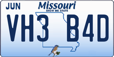 MO license plate VH3B4D