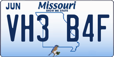 MO license plate VH3B4F