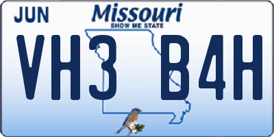 MO license plate VH3B4H