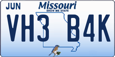 MO license plate VH3B4K
