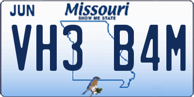 MO license plate VH3B4M