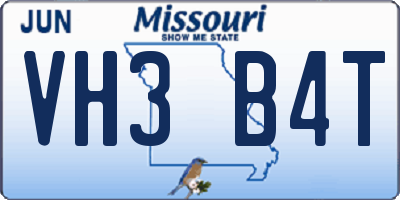MO license plate VH3B4T