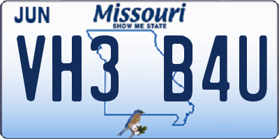 MO license plate VH3B4U