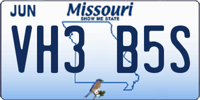 MO license plate VH3B5S