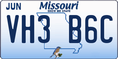 MO license plate VH3B6C