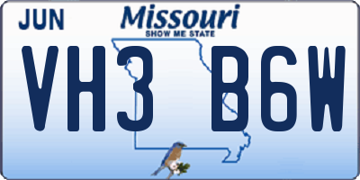 MO license plate VH3B6W