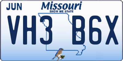 MO license plate VH3B6X