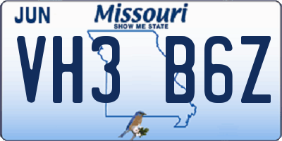 MO license plate VH3B6Z