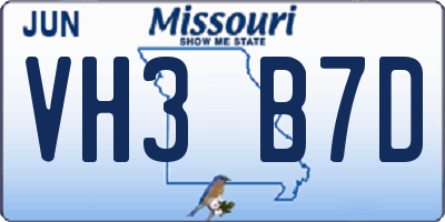MO license plate VH3B7D
