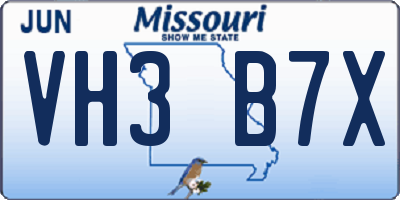 MO license plate VH3B7X