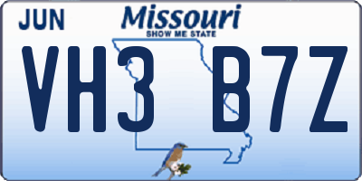 MO license plate VH3B7Z