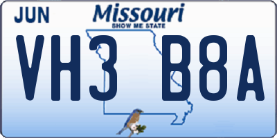 MO license plate VH3B8A