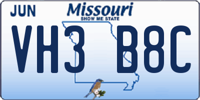 MO license plate VH3B8C