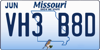 MO license plate VH3B8D