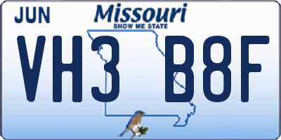 MO license plate VH3B8F