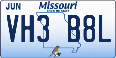 MO license plate VH3B8L