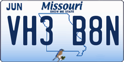 MO license plate VH3B8N
