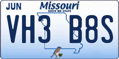 MO license plate VH3B8S