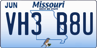 MO license plate VH3B8U
